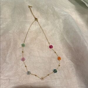 Colorful Floral Necklace with Gold Accents